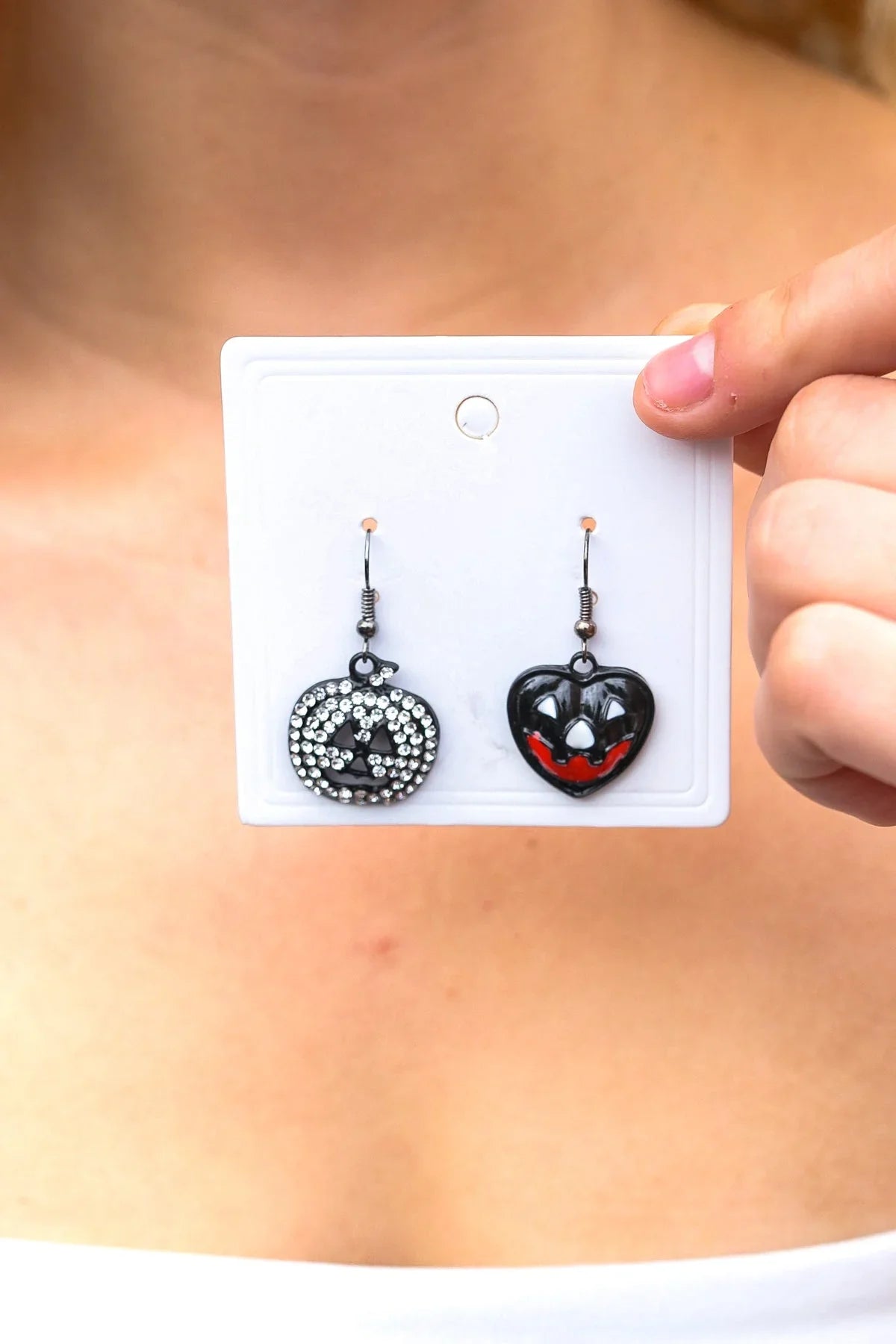 Jack-O-Lantern Mismatch Rhinestone Earrings | Daverri Fashions