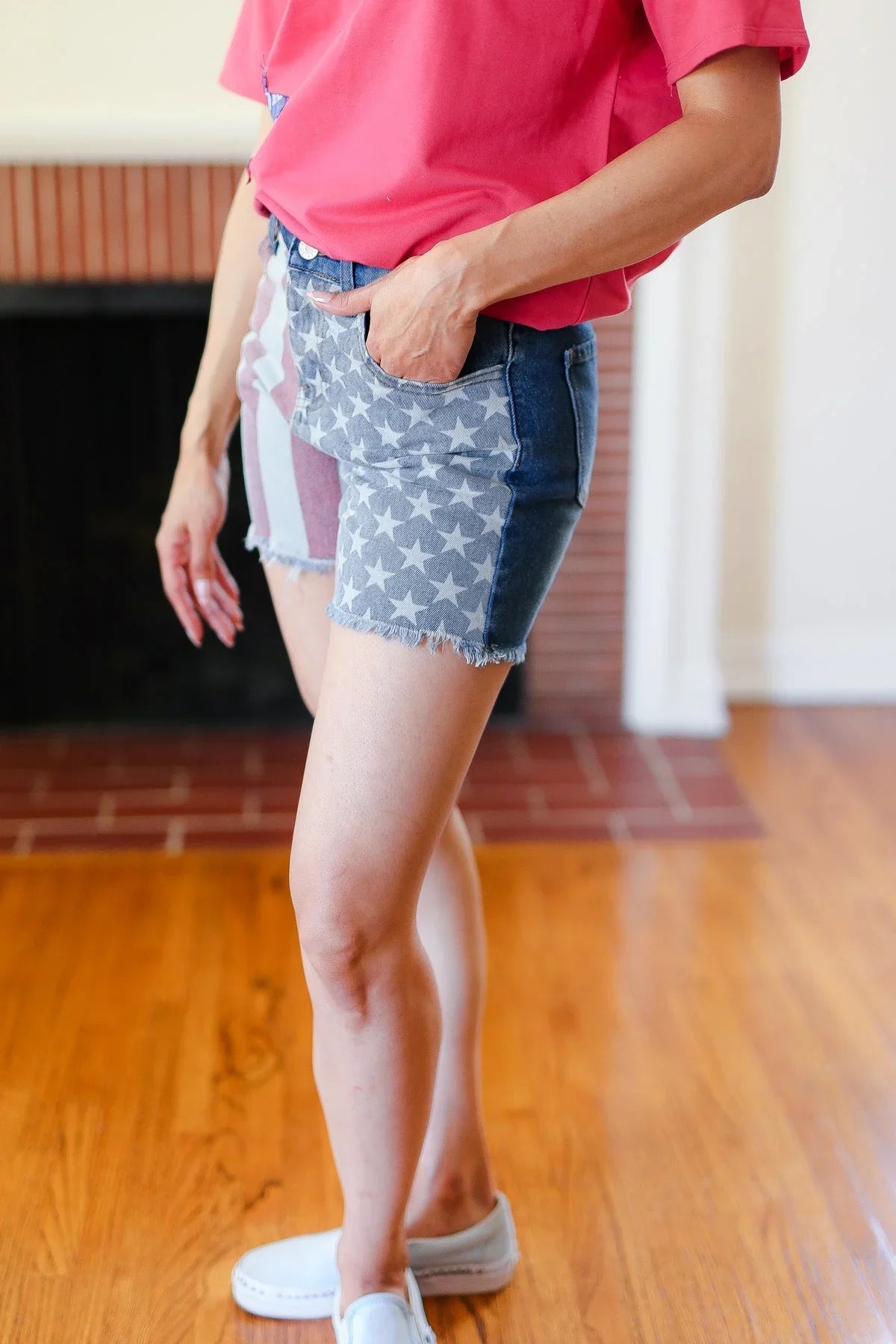 American Flag High Rise Frayed Hem Denim Shorts | 2024 Blow-Out Sale Daverri Fashions
