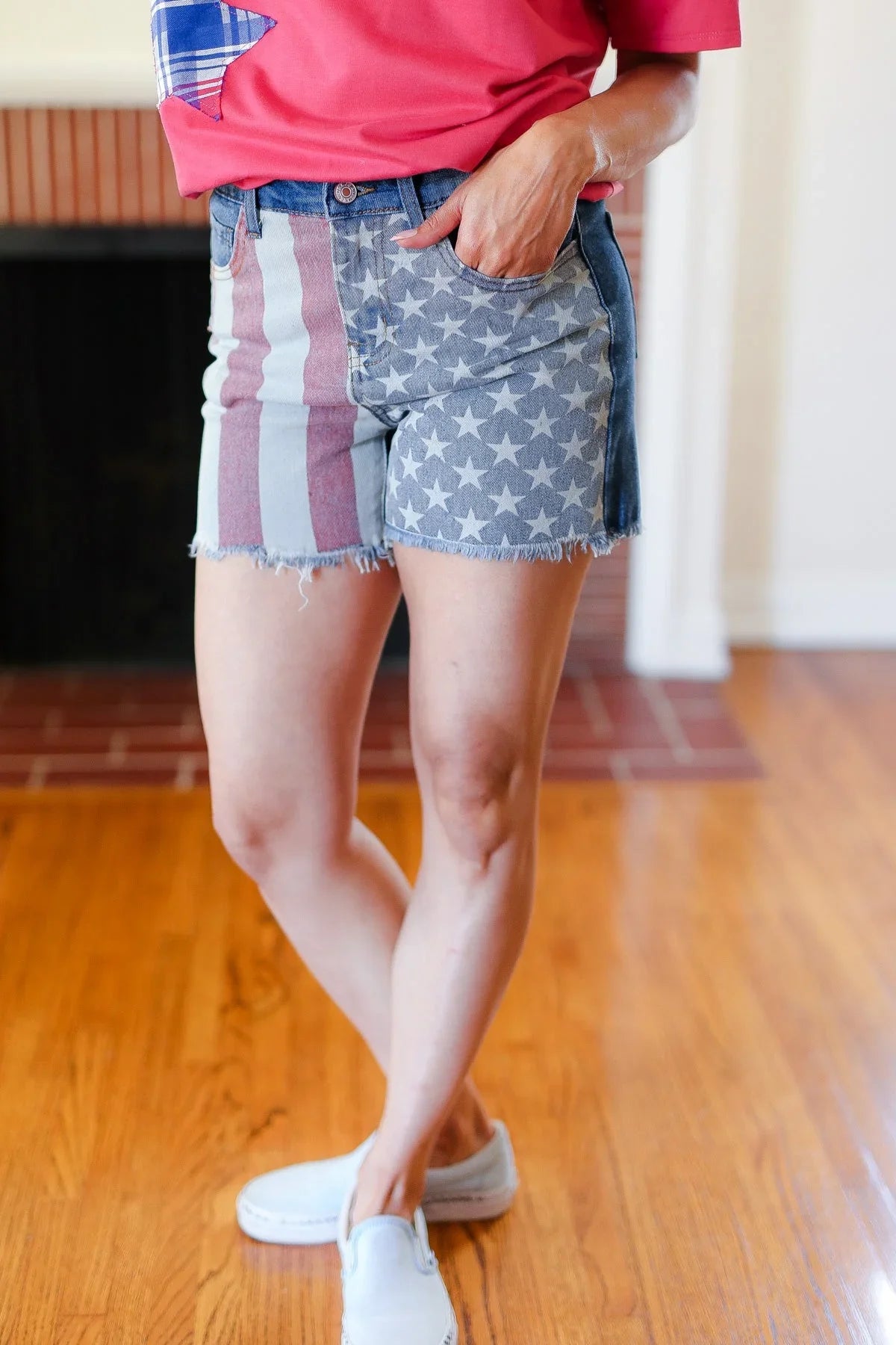 American Flag High Rise Frayed Hem Denim Shorts | 2024 Blow-Out Sale Daverri Fashions