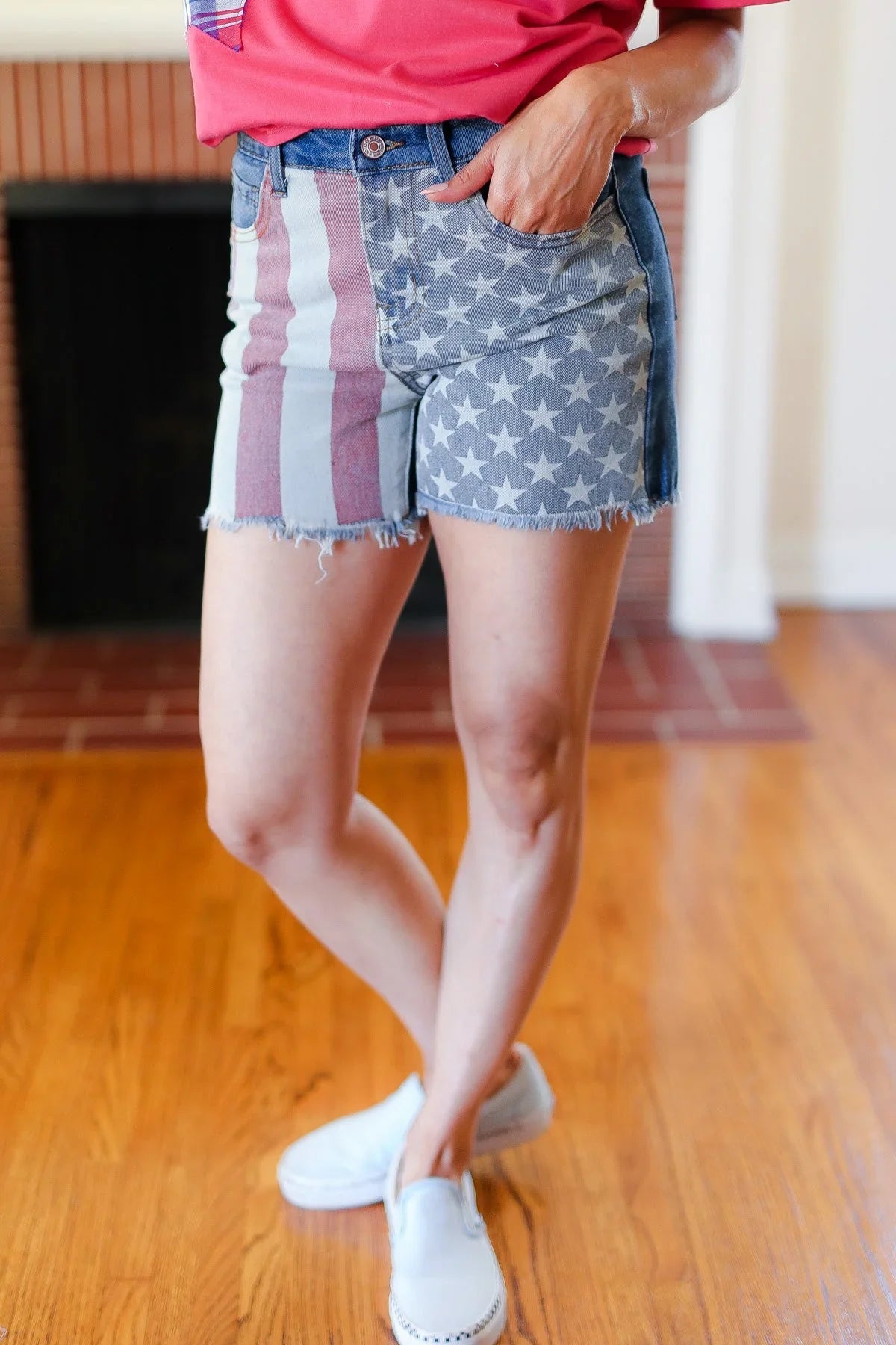 American Flag High Rise Frayed Hem Denim Shorts | 2024 Blow-Out Sale Daverri Fashions