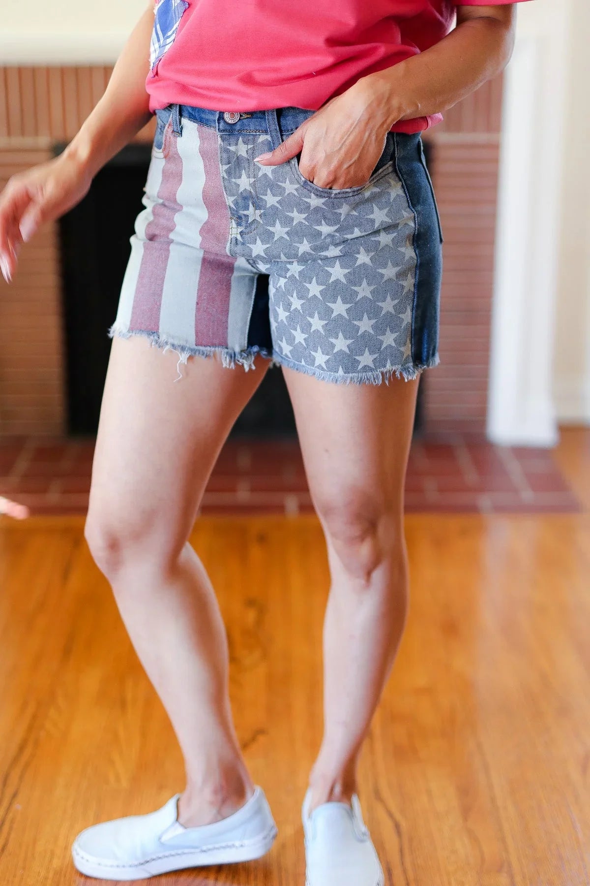 American Flag High Rise Frayed Hem Denim Shorts | 2024 Blow-Out Sale Daverri Fashions