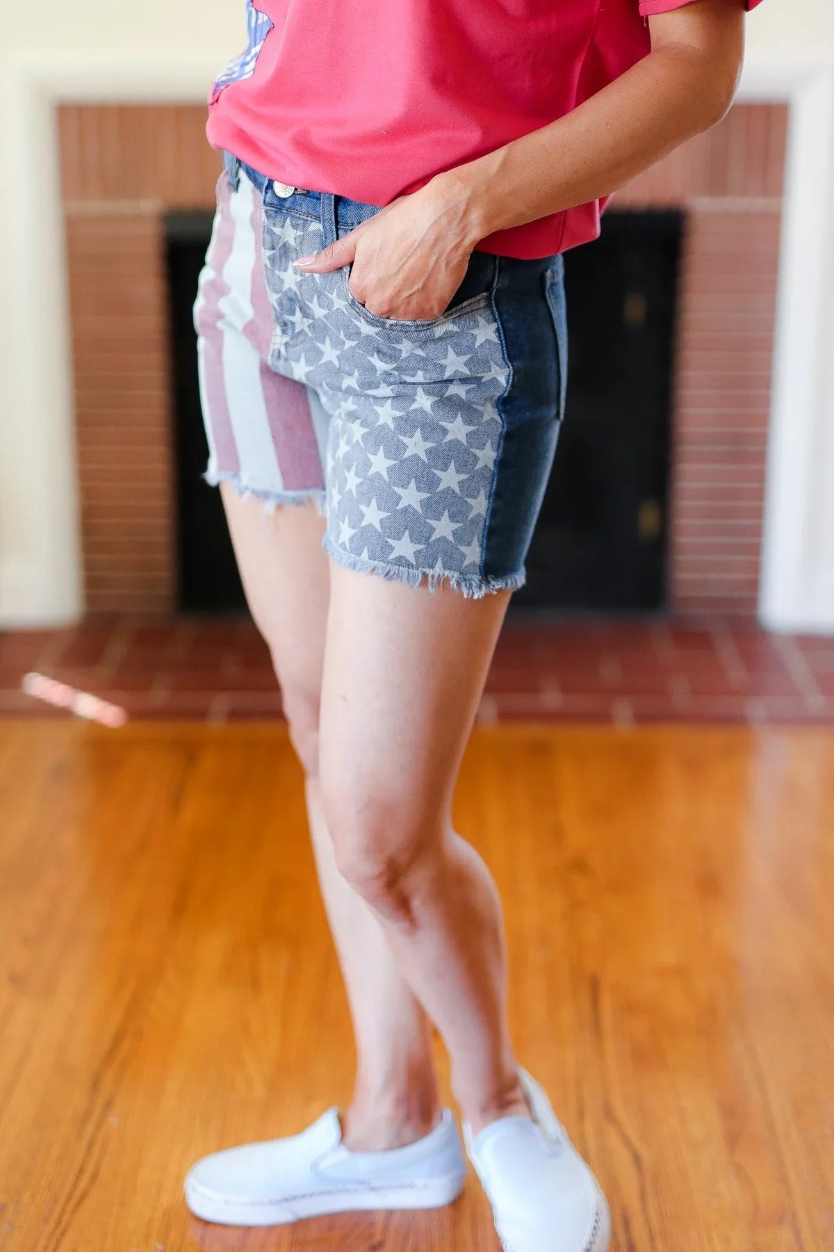 American Flag High Rise Frayed Hem Denim Shorts | 2024 Blow-Out Sale Daverri Fashions
