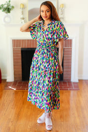 All For You Navy Multicolor Abstract Print Smocked Waist Maxi Dress | Daverri Fashions