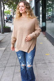 Autumn Vibes Taupe Asymmetrical Knit Sweater | 2024 Blow-Out Sale Daverri Fashions