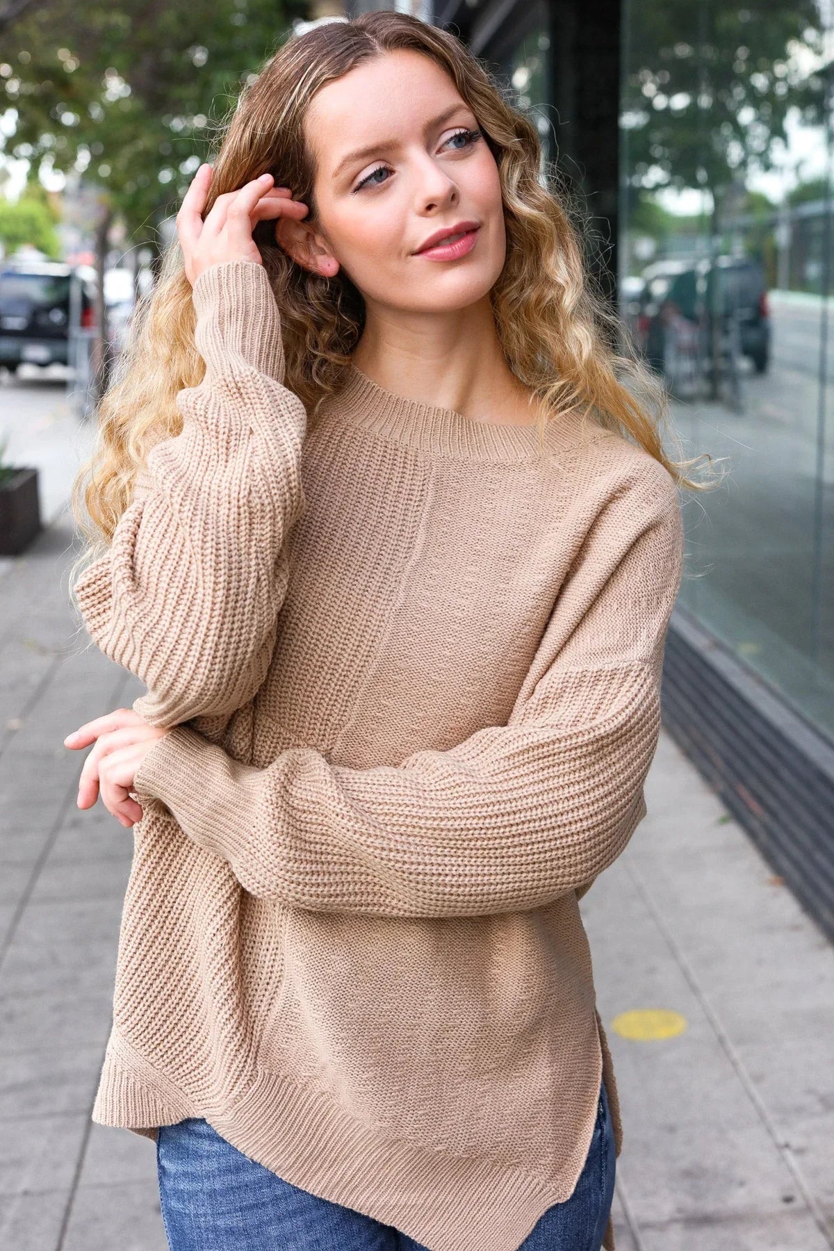 Autumn Vibes Taupe Asymmetrical Knit Sweater | 2024 Blow-Out Sale Daverri Fashions