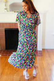 All For You Navy Multicolor Abstract Print Smocked Waist Maxi Dress | Daverri Fashions
