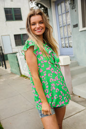 Be Bold Green Animal Print Bow Tie Flutter Sleeve Top | 07-01-25 Summer Sale Daverri Fashions
