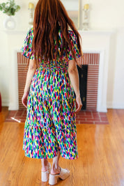All For You Navy Multicolor Abstract Print Smocked Waist Maxi Dress | Daverri Fashions