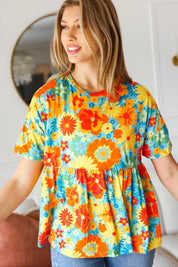 Sunflower& Red Retro Floral Swing Babydoll Top | 07-01-25 Summer Sale Daverri Fashions