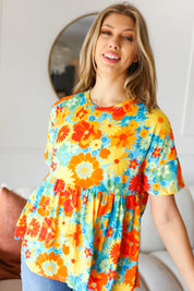 Sunflower& Red Retro Floral Swing Babydoll Top | 07-01-25 Summer Sale Daverri Fashions