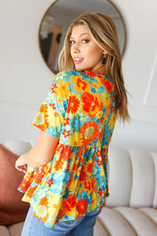 Sunflower& Red Retro Floral Swing Babydoll Top | 07-01-25 Summer Sale Daverri Fashions