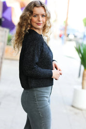 Black Mélange Round Neck Knit Sweater | Daverri Fashions