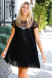 Black Embroidered Lace Yoke Fit & Flare Dress | 07-01-25 Summer Sale Daverri Fashions