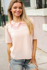 New Day Blush Flat Collar Floral French Terry Blouse | Daverri Fashions