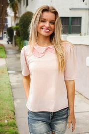 New Day Blush Flat Collar Floral French Terry Blouse | Daverri Fashions