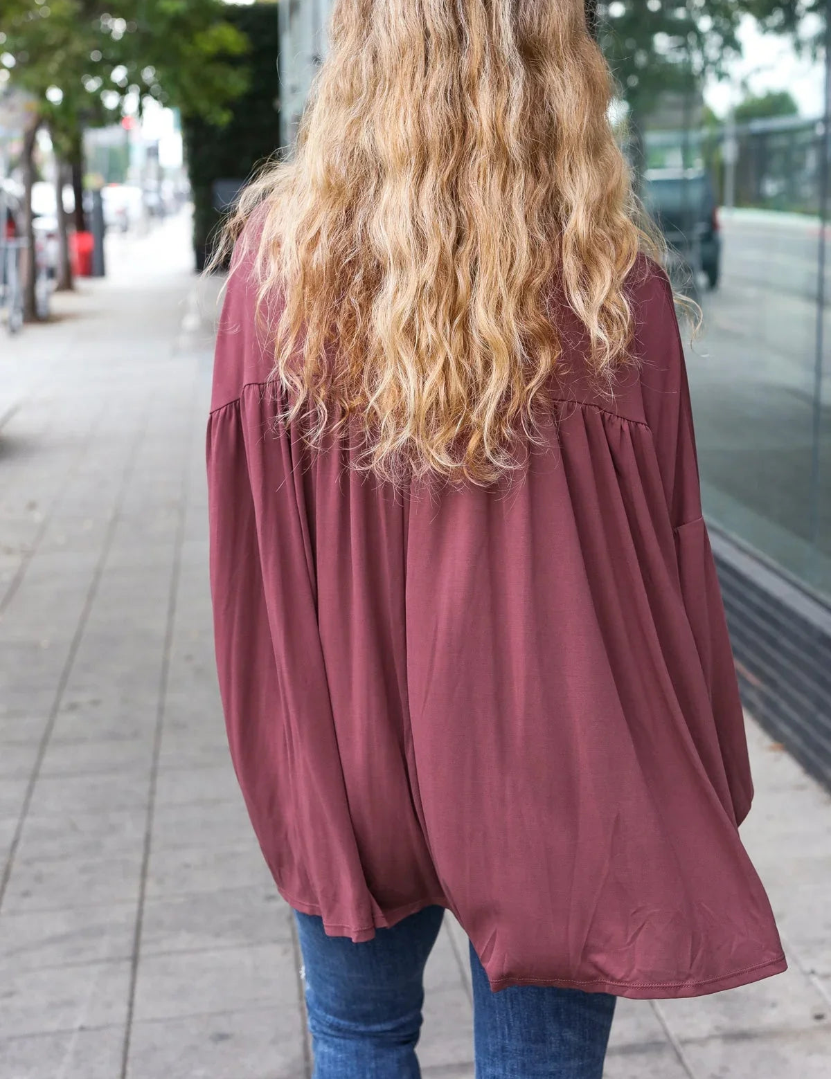 Casual Chic Wine V Neck Yoke Modal Knit Oversized Top | Daverri Fashions