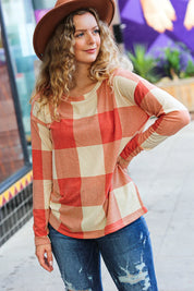 Rust Checker Plaid French Terry Top | Daverri Fashions