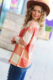 Rust Checker Plaid French Terry Top | Daverri Fashions