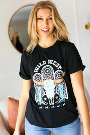 Black Cotton Wild West Graphic Tee | Daverri Fashions