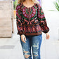 Take The Leap Black & Mauve Border Print Boho Tie Top - DAVERRI FASHIONS