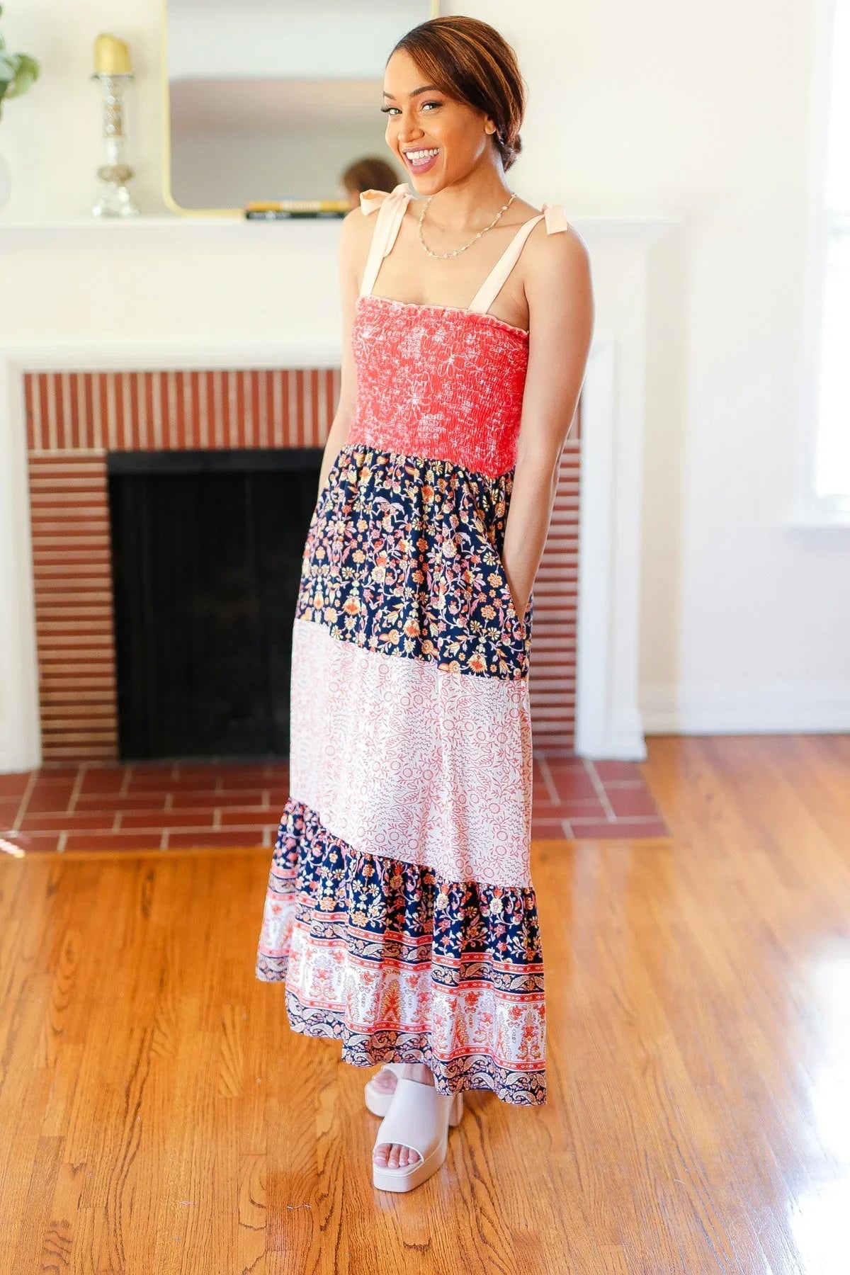 Vacay Vibes Orange Floral Smocked Tube Top Tiered Maxi Dress | 07-01-25 Summer Sale Daverri Fashions