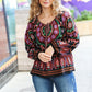 Take The Leap Black & Mauve Border Print Boho Tie Top - DAVERRI FASHIONS