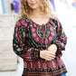 Take The Leap Black & Mauve Border Print Boho Tie Top - DAVERRI FASHIONS