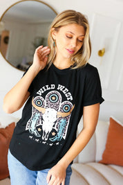Black Cotton Wild West Graphic Tee | Daverri Fashions