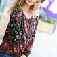 Take The Leap Black & Mauve Border Print Boho Tie Top - DAVERRI FASHIONS