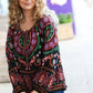 Take The Leap Black & Mauve Border Print Boho Tie Top - DAVERRI FASHIONS