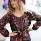 Take The Leap Black & Mauve Border Print Boho Tie Top - DAVERRI FASHIONS