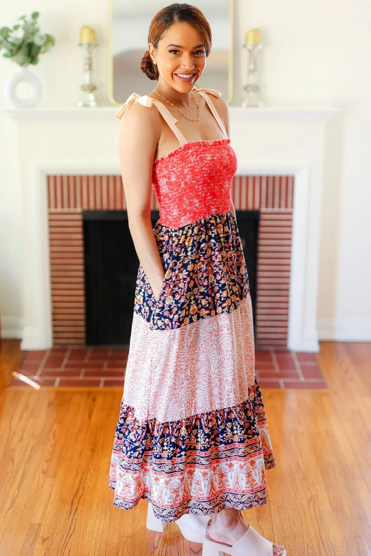 Vacay Vibes Orange Floral Smocked Tube Top Tiered Maxi Dress | 07-01-25 Summer Sale Daverri Fashions