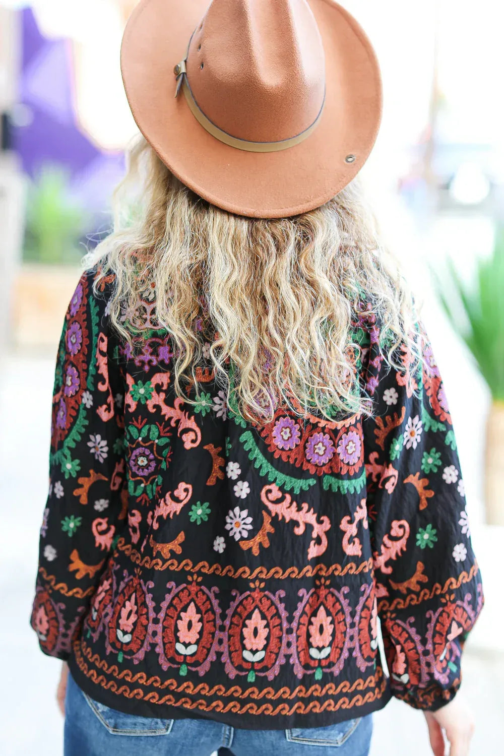 Take The Leap Black & Mauve Border Print Boho Tie Top - DAVERRI FASHIONS