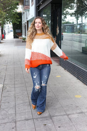 Adorable You Camel & Orange Color Block Sweater | Daverri Fashions