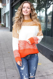 Adorable You Camel & Orange Color Block Sweater | Daverri Fashions