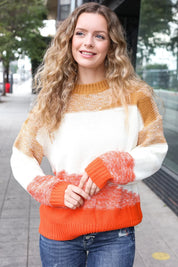 Adorable You Camel & Orange Color Block Sweater | Daverri Fashions