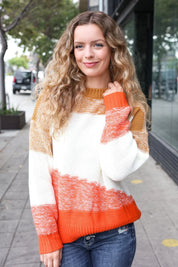 Adorable You Camel & Orange Color Block Sweater | Daverri Fashions