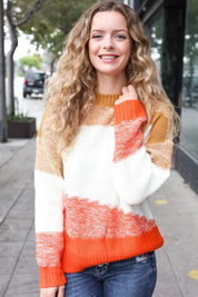 Adorable You Camel & Orange Color Block Sweater | Daverri Fashions