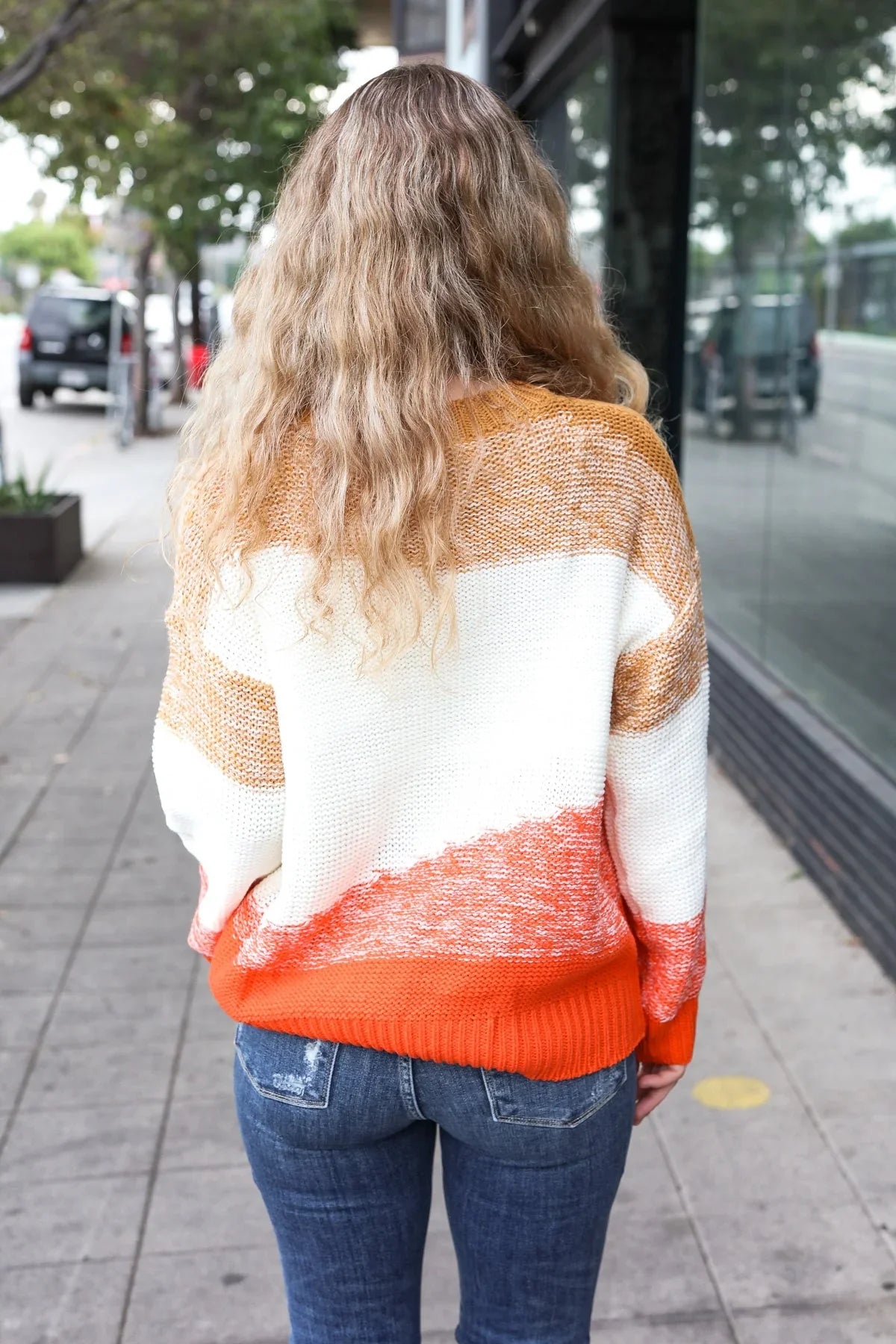 Adorable You Camel & Orange Color Block Sweater | Daverri Fashions