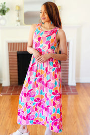 Hello Beautiful Fuchsia Abstract Floral Fit & Flare Maxi Dress | Daverri Fashions