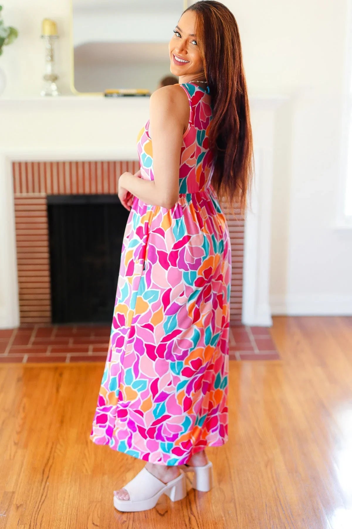 Hello Beautiful Fuchsia Abstract Floral Fit & Flare Maxi Dress | Daverri Fashions