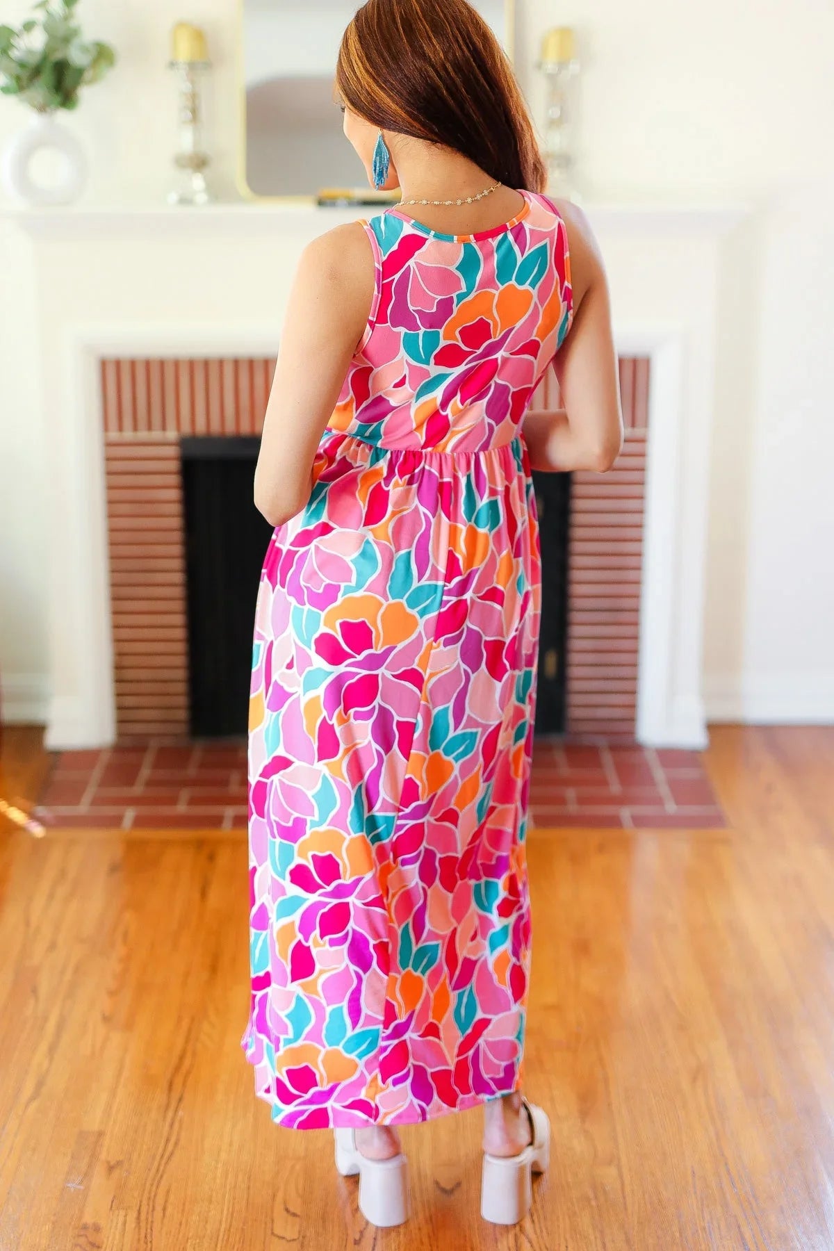 Hello Beautiful Fuchsia Abstract Floral Fit & Flare Maxi Dress | Daverri Fashions