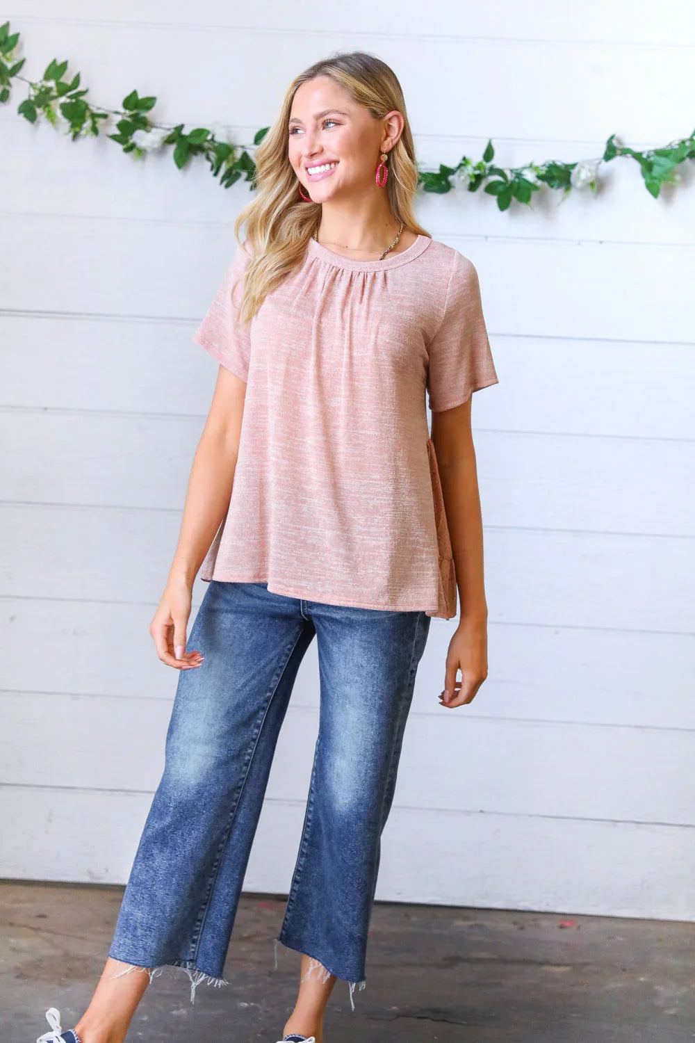 Mauve Tie Back Crinkle Floral Top | Daverri Fashions