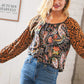 Boho Paisley Leopard Print Front Tie Woven Blouse - DAVERRI FASHIONS
