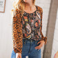 Boho Paisley Leopard Print Front Tie Woven Blouse - DAVERRI FASHIONS