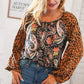Boho Paisley Leopard Print Front Tie Woven Blouse - DAVERRI FASHIONS