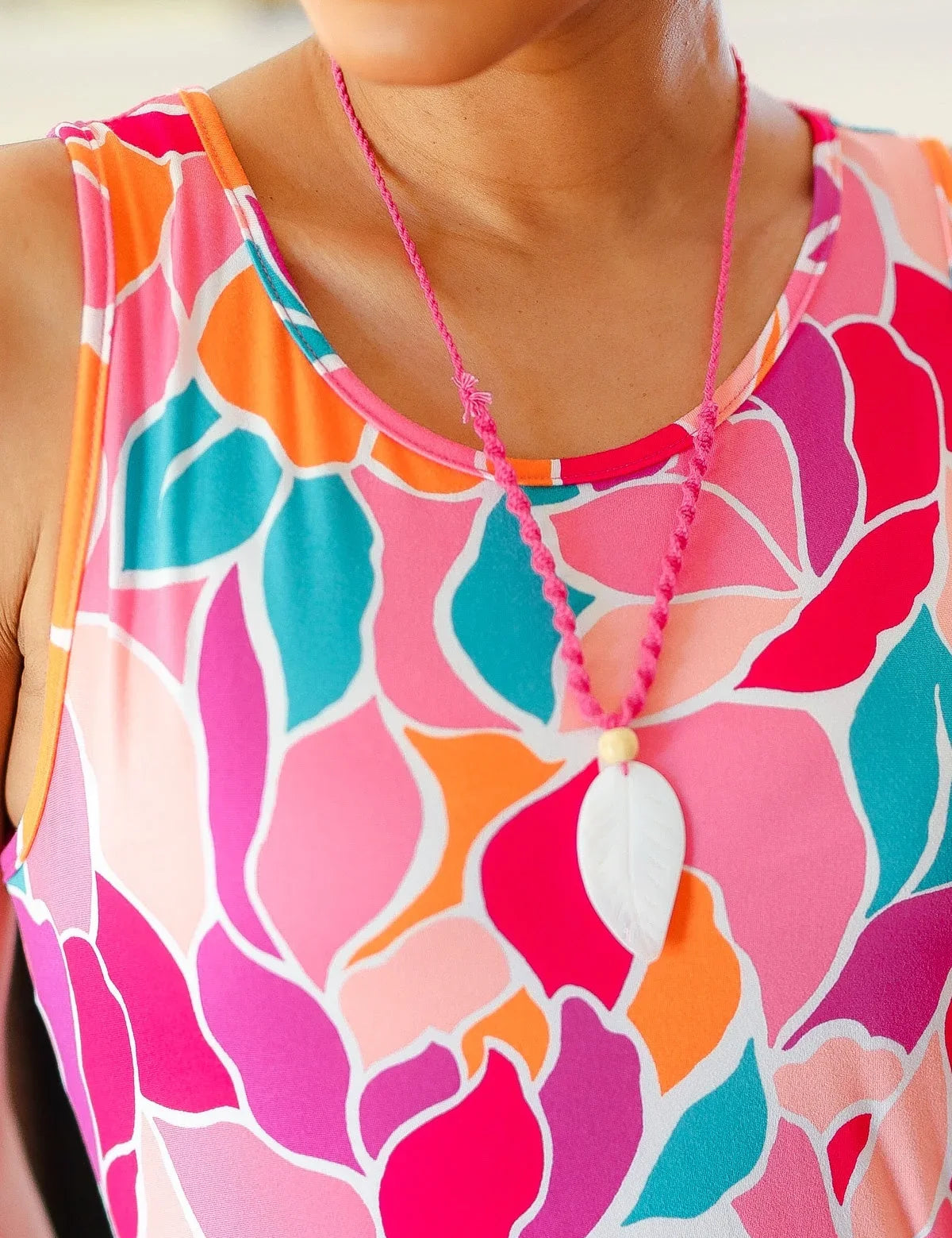 Pink Rope Iridescent Shell Feather Necklace | 07-01-25 Summer Sale Daverri Fashions