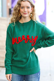Be Merry Hunter Green Pop Up Sweater | Daverri Fashions