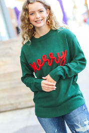 Be Merry Hunter Green Pop Up Sweater | Daverri Fashions