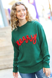 Be Merry Hunter Green Pop Up Sweater | Daverri Fashions